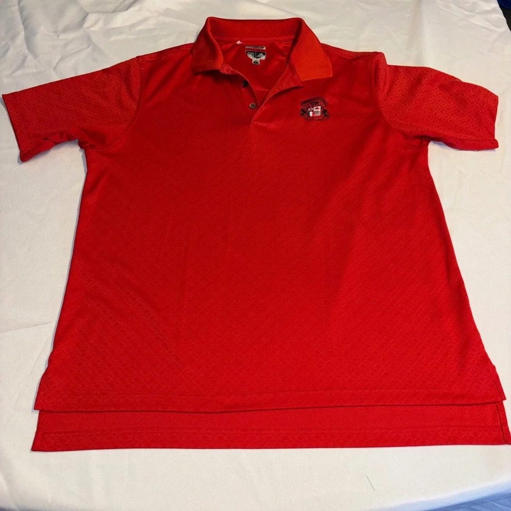 Adidas ClimaCool Golf Polo Shirt Mens Large‎ Red Textured World Tour Golf Links